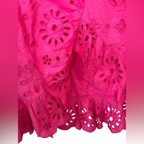J.Crew NWT Women's Pink Embroidered Eyelet Ruffle Front Pull On Midi Skirt Med - Picture 4 of 7